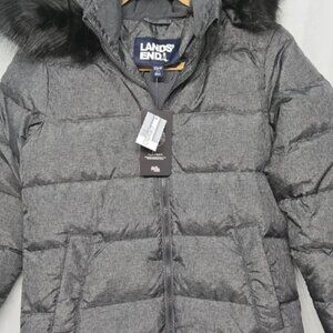 Lands' End Down Full Length Coat With Removable Faux Fur Hood